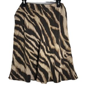 Ann Taylor Brown Animal Print 100% Silk Flowy Skirt W/ Polyester Liner Sz 10-256
